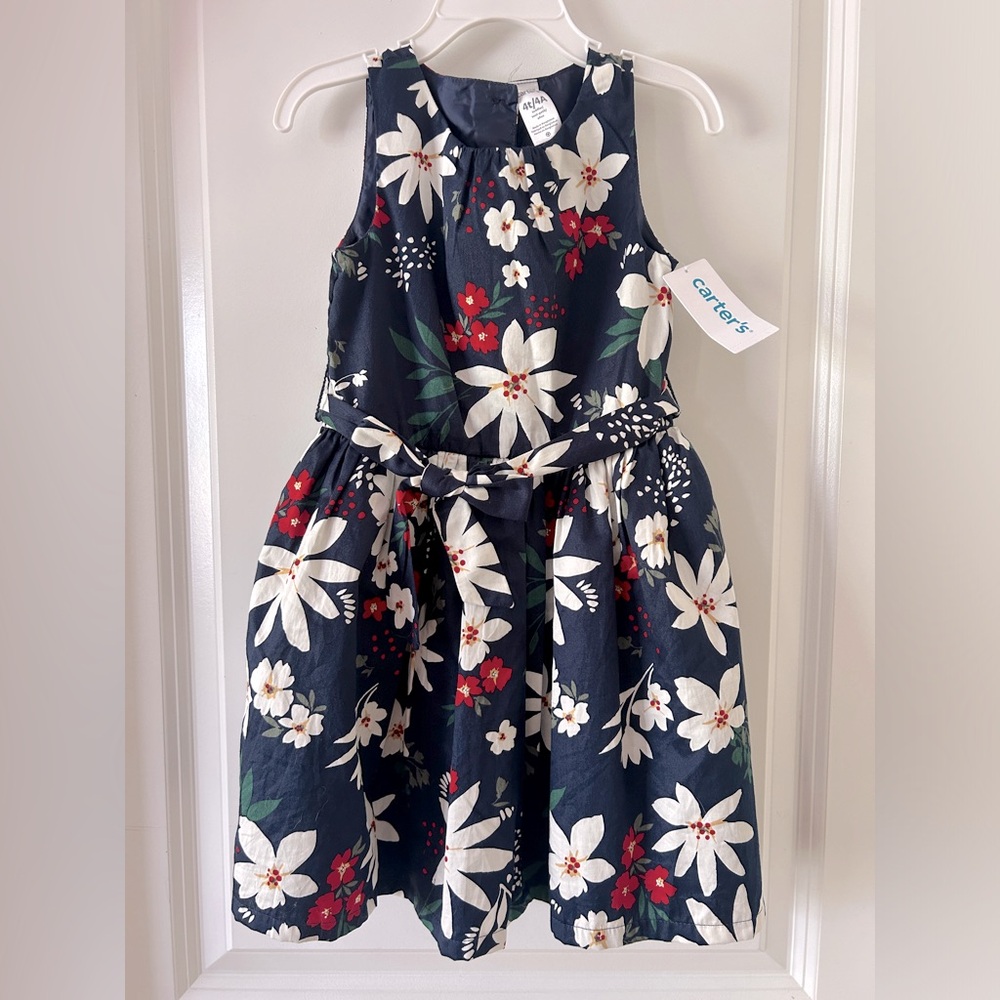NWT Carter's Floral Dress special occasion 4T Toddler girl holiday Blue Sash